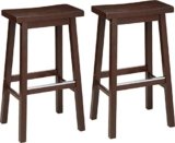 Amazon Basics Solid Wood Saddle-Seat Kitchen Counter Barstool with Footrest, Easy Assembly – 29-Inch Height – Walnut – Set of 2