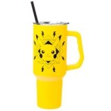Silver Buffalo Pokémon Lightning Double Walled Stainless Steel Tumbler with Handle Featuring Pikachu, Fits in Standard Cup Holder, 40 Ounces
