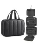 BAGSMART Travel Toiletry Bag for women, Portable Hanging Hook Makeup Bag Organizer, Waterproof Makeup Cosmetic Bag, for Full-Size Accessories, Toiletries,Black