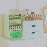 KQJS Makeup Organizer with Drawers,Large Capacity Countertop Organizer for Vanity,Bathroom and Bedroom Desk Cosmetics Organizer,Easy To Storage Skincare,Brushes, Eyeshadow,Lipstick (All Green, Large)