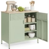 SONGMICS Mobiletto Contenitore, Credenza in Metallo, Doppia Anta con Chiusura Magnetica, Ripiani Regolabili, Struttura in Acciaio, 40 x 80 x 76 cm, Verde Alloro e Rovere Naturale LSC102C01