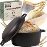 Chefarone Pentola in Ghisa 26 cm 4,6 l con Cestino per Lievitazione e Spatola – Pentola per Pane con Coperchio, Induzione e Forno – Multiuso per Cuocere, Arrostire, Brasare