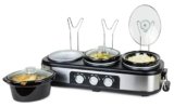 HomeCraft Nostalgia Stainless Steel 3-Station 1.5-Quart Oval Slow Cooker Buffet, With Lid & Spoon Rest, Adjustable Heat Control, Perfect for Parties, Holidays, Families