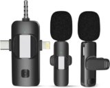 Wireless Lavalier Microphone 2 PC, Lapel Microphone for iPhone Android Camera Plug-Play，Professional Noise Reduction Recording Clip Mic for Creator Interview YouTube Interview TikTok Vlog