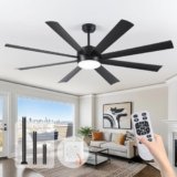 qlodgat 72 Inch Ceiling Fans with Lights, Ceiling Fans with Lights and Remote, Dimmable, Indoor/Outdoor Black Modern Ceiling Fan for Kitchen Living Room Patio, Shop Industrial, Dual Finish 8 Blades