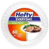 Hefty Everyday Soak-Proof Foam Plates, White, 10.25 Inch, 60 Count