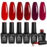 Beetles Red Jelly Gel Nail Polish Set – Luminous Ruby Jelly Gel Polish, 6 Colors Christmas Burgundy Gel Nail Kit Sheer Red Neutral Translucent Effect Soak off UV DIY Salon Manicure Gift for Women
