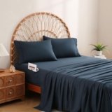 JSD Navy Blue Twin Sheet Set with Side Pocket Corner Straps, 3 Piece Soft Kids Microfiber Bed Sheets Extra Deep Pocket