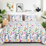 ROMROL Quilt Set King Size Floral Quilt Bedding Set 3 Pieces Quilted Bedspread Lightweight Coverlet Set Garden Patchwork Style Soft Reversible Quilted Sets with 2 Pillow Shams for All Season（106*96”）