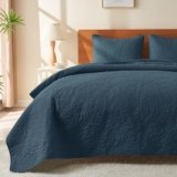 JYHOPE Queen/Full Size Navy Blue Comforter Set, Lightweight Summer Quilt Set, Soft & Breathable Bedspread for All Seasons, Stain Resistant, Boho Style Pattern Bedding 1 Quilt 2 Pillow Shams