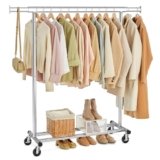 SONGMICS Stand Appendiabiti con Ruote, Attaccapanni Estensibile per Carichi Pesanti, Portata Totale 100 kg, 45 x (92-132) x 161,5 cm, Facile da Montare e Spostare, Argento HSR13S