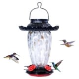Muse Garden Solar Hummingbird Feeders for Outdoors Hanging, 38oz Hand Blown Glass Humming Bird Feeders for Garden Decor, Moms Birthday Unique, White