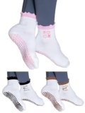 Puedizux Women Cute Pilates Socks Grip Crew Yoga Socks Ruffle Cuff Embroidery Pattern Workout Ballet Socks