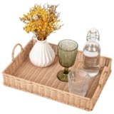 GRANNY SAYS Rectangle Serving Tray, Coffee Table Tray, Wicker Serving Trays with Handles, Decorative Tray for Coffee Table, Woven Tray for Living Room, 15 ¾”×11 ½”×2 ¼”