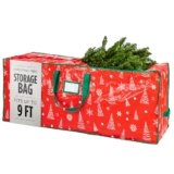 Christmas Tree Storage Bag – Stores 9 Foot Artificial Xmas Holiday Tree, Durable Waterproof Material, Zippered Bag, Carry Handles – Protects Against Dust, Insects and Moisture (Red Printed)