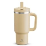 ENCOOL 32 oz Tumbler with Handle and Straw: Stainless Steel Insulated Tumbler Keeps Cold for 24 Hours, Leakproof Travel Cup Fits in Cup Holder and BPA-Free, Indian Khaki