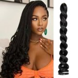 Loose Wave French Curls Crochet Braids Hair Natural Black 100g 24 Inch 1 Packs Curly Braiding Hair Pre Stretched Bouncy Braiding Hair- Loose Wavy Synthetic Hair Extensions For Black Women