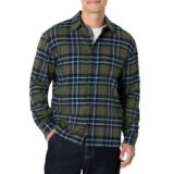 Amazon Essentials (Demi’s Pick) Men’s Relaxed-Fit Long-Sleeve Flannel Shirt, Dark Olive Blue Simple Plaid, X-Large