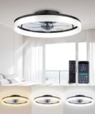 AQUBT Ceiling Fans with Lights and Remote, 20″ Modern Low Profile Ceiling Fan with Light, Stepless Color Temperature Change and 6 Speeds for Bedroom, Kids Room and Living Room (Black)