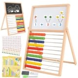 Ranqibo Wooden Abacus for Kids Math – Double-Sided Blackboard Whiteboard Magnetic Abacus with 100 Magnetic Number & Fruit Stickers – Educational Counting Games Kids Gift