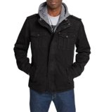 Levi’s Men’s Washed Cotton Military Jacket with Removable Hood (Standard and Big & Tall), Black/Polytwill Lined, Large