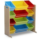 Delta Children Kids Toy Storage Organizer with 12 Plastic Bins – Greenguard Gold Certified, Natural/Primary