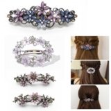 4Pcs Luxury Rhinestone Floral Hair Barrettes–Vintage Sparkly Crystal Hair Clips,Elegant Non-Slip French Style Accessories for Women, Perfect for Weddings, Parties, Gifts (Vintage Barrettes E)