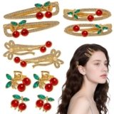 10PCS Crystal Cherry Hair Clips – Sparkling Rhinestone Fruit Barrettes, Cute Retro Hairpins for Women Girls, Cherry Blossom Hair Accessories for Party, Prom & Wedding Styling