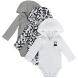 Hanes Unisex Baby Bodysuits, Ultimate Flexy Hoodie Long Sleeve Babies And Toddlers, 3-pack, Black/Grey/White, 6-12 Months US