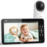 GHB Baby Monitor Video e Audio Schermo 7”, 168 Ore di Autonomia, 350°/90°, 1080P, 4000mAh, Modalità VOX, Visione Notturna, Rilevamento della Temperatura, Visualizzazione a Schermo Diviso
