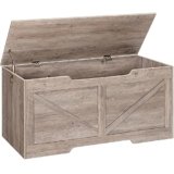 HOOBRO Storage Bench, 43.3” Retro Wooden Storage Chest with U-Shaped Cut-Out Pull, Safety Hinge, Supports 220 lb and Easy Assembly for Toy Box Organizer (Greige) BG772CW01
