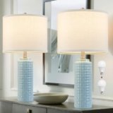 Luvkczc 24.8″ Modern Ceramic Bedside Lamps Set of 2, Adjustable Color Temperature & Bulbs Included – Nightstand Lamps for Bedroom, Living Room, Office, Entryway Decor