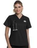 Scrubs for Women, Soft V-Neck Scrub Tops, Stretch and Wrinkle-Free Fabric with 2 Pockets, Breathable & Easy Care Black