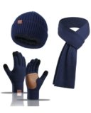 Hat Gloves Scarf Set for Women, Winter Knit Beanie Fleece-lined Touch Screen Gloves Long Scarve 3 in 1 Set Gift for Women