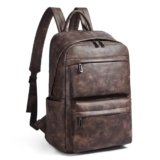 tiamyi Vegan Leather Backpack for Women, Fits 15.6 Inch Laptop, Multi-Pocket Design with Water Bottle and Luggage Strap, Ideal for Work, Travel, and Daily Use, Coffee