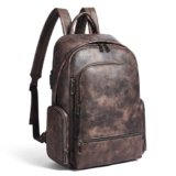 tiamyi Leather Backpack for Women, Fits 15.6 Inch Laptop, Soft Vegan Leather Backpack for Travel and Daily Use, Coffee