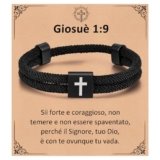 Gamtic Bracciale Ragazzo Uomo Con Croce – Braccialetti Nera Regolabile Corda Intrecciata a Mano Regalo Uomo Ragazzo Cristiano Battesimo Cattolico Gioielli Religiosi Versetto Biblico Giosuè 1:9