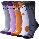 SDBING Womens Cat Socks Cute Gifts Animal Soft Breathable Thin Cotton Casual Crew Socks 5 Pairs (Cat, 6-10)