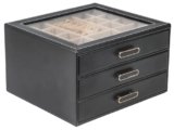 ASINGYER 3 Layer Jewelry Organizer Box with Glass Lids & 3 Drawers – Elegant Storage Solution for Necklace, Rings，Earrings, and Bracelets – Perfect for Women ASK-301 (Black)