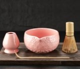 Matcha Whisk Set Matcha Kit: Ceramic Matcha Bowl, Matcha Whisk Holder, Bamboo Whisk(Chasen), Bamboo Scoop, 4Pcs Matcha Tea Set for Matcha Lover, Family Christmas Birthday Gift (Pink)