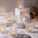 15Pcs Glass Votive Candle Holders, Clear Tea Light Candle Holders Vintage Tealight Candle Holder Bulk for Autumn, Thanksgiving Table Centerpieces, Christmas Decor (Clear)