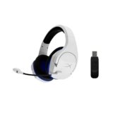 HyperX Stinger Core, Cuffie da Gaming senza Filo, Connessione a 2,4 GHz, Telaio in Acciaio, Cuscinetti in Memory Foam Rivestiti in Tessuto, Autonomia 17 Ore, Adatto per PC, PS4 e PS5, Bianco/Blu