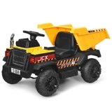 Costzon Ride on Car, 12V Ride on Dump Truck w/Remote Control, Electric Dump Bed, Music, Horn, USB, AUX, Treaded Tires, Shovel, 3 Speeds, Battery Powered Construction Vehicle, Electric Car for Kids