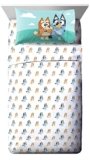 Jay Franco Kids Sheet Set with Fitted, Flat Sheets & Pillow Cover – Ultra-Soft Bedding with Pillowcase for Room Decor, White – Bluey, 4 Piece Full