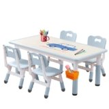 HAPPYMATY Kids Table and Chair Set, Toddler Table and Chair Set, Non-Slip Table Legs&Organizer, Height Adjustable, Graffiti Desktop, Suitable for Kids Table and Chairs Ages 3-12