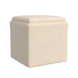 Homepop Home Decor |HomePop Storage Ottoman with Tray Top|Upholstered Modern Square Storage Ottoman with Storage for Living Room & Bedroom, Cream Woven