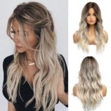 Esmee Lungo Ondulato Ombre Marrone a Parrucche Bionde per le Donne Capelli Sintetici Resistente al Calore Ombre Parrucca per Uso Quotidiano Partito Cosplay-24 Pollici