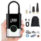 Ockwred 6000mAh Pompa ad Aria Elettronica Portatile, 150PSI Pompa per Bicicletta Elettrica, Compressore d’Aria Portatile Senza Fili, Compressore d’Aria Elettrico Portatile, Pompa per Auto, Nero
