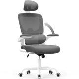 naspaluro Sedia Da Ufficio Ergonomica Con Supporto Lombare Adattativo a Forma Di C, Poggiatesta Regolabile, Braccioli Ribaltabili, Poltrone Ufficio a Rete Traspirante per Scrivania, Casa,Grigio Scuro