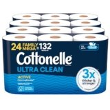 Cottonelle Ultra Clean Toilet Paper with Active CleaningRipples Texture, Strong Bath Tissue, 24 Family Mega Rolls = 132 Regular Rolls (4 Packs of 6)